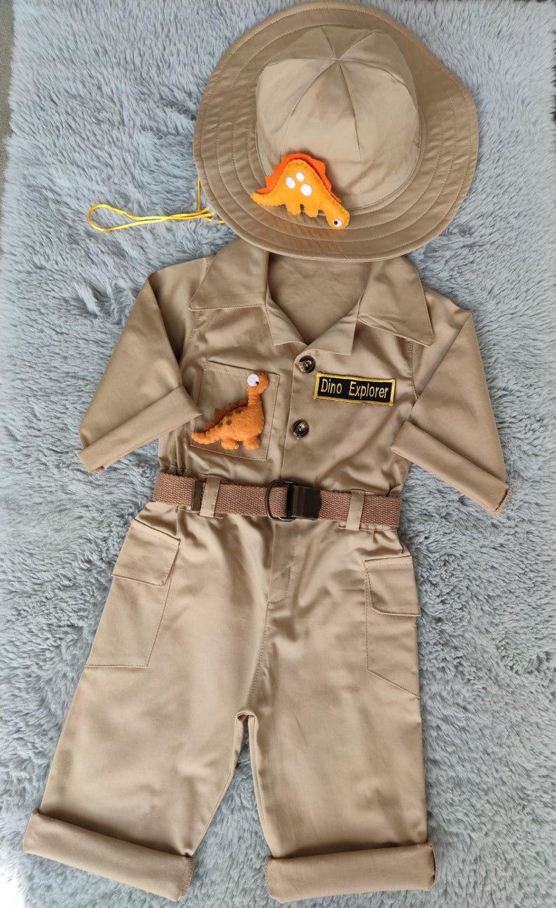 Personalized Dinosaur Explorer Adventure Long Short JumpsuitLong SafariDinosaur Adventure Overalls 1-2-3 Year Toddler Dinosaur Costume image 2