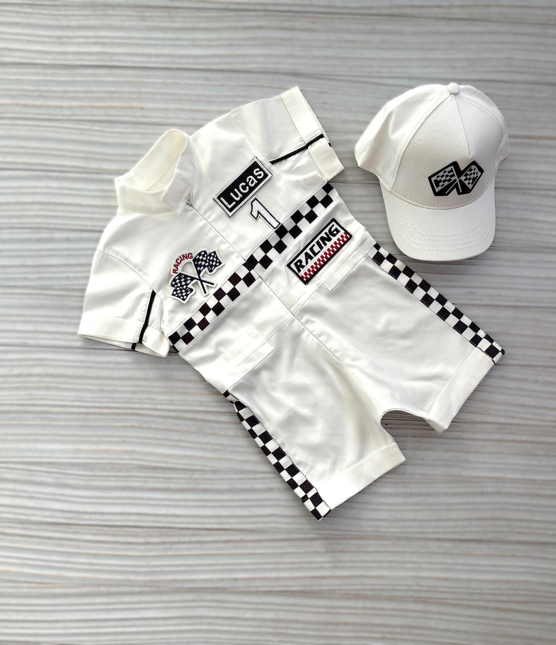 Baby Racer Style Personalized Baby White Racer Shorts-long Jumpsuit*two Fast Racer ...