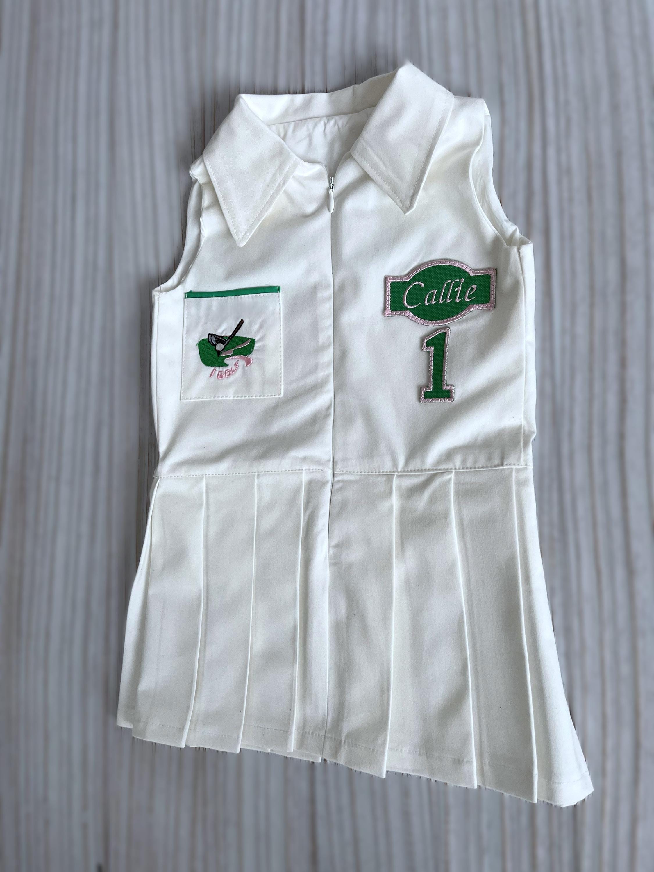 Personalized Golf Toddler Caddy Dress*Infant Golf White Outfit*Baby Golf 1st Birthday Dress*Machine Embroidered Golf Dress*Halloween Costume