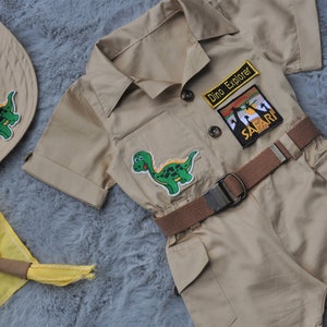 Personalized Dinosaur Explorer Adventure Long Short JumpsuitLong SafariDinosaur Adventure Overalls 1-2-3 Year Toddler Dinosaur Costume image 8