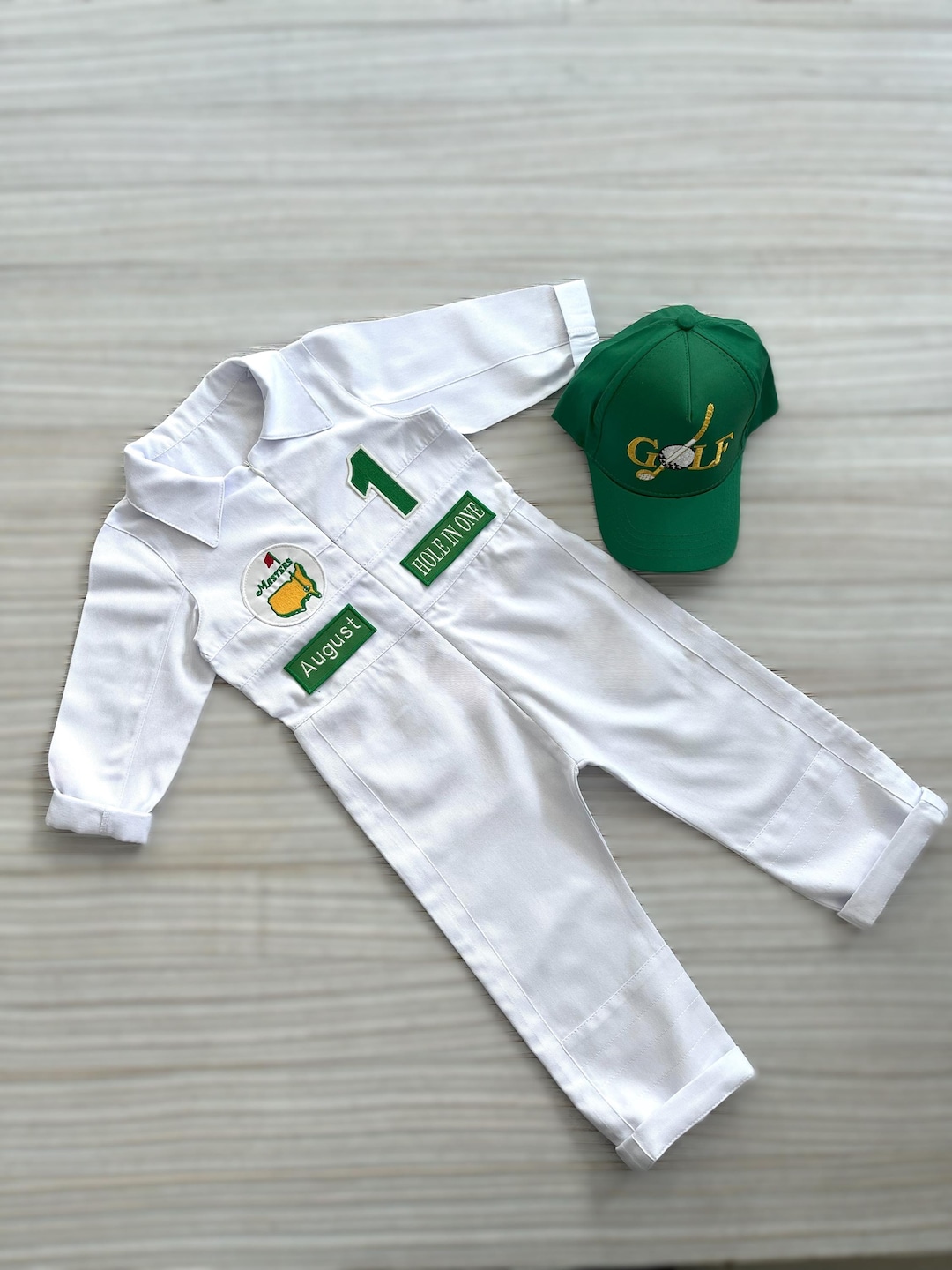 Personalized Golf Long-short Caddy Masters Inspired*toddler Golf  White-green Suit*baby Golf 1st Birthday Uniform*1st Birthday Golf Costume 