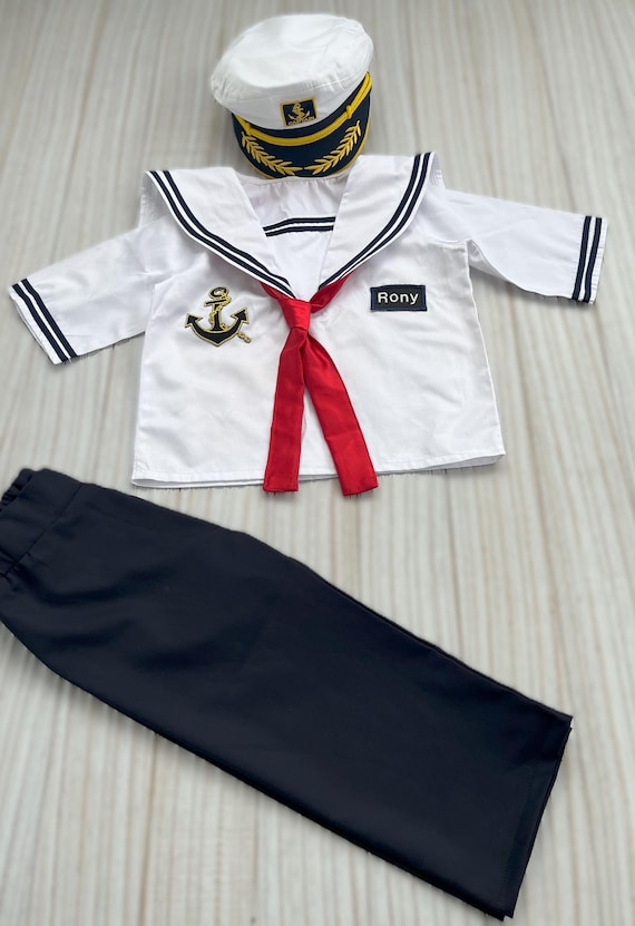 パーソナライズされた白青のセーラー服*幼児用海軍コスチューム