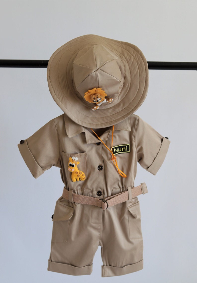 Personalized Safari Long-short Jumpsuit with a giftSafari Adventure baby Costume Toddler Safari outfit1st Birthday SuitHalloween costume image 1