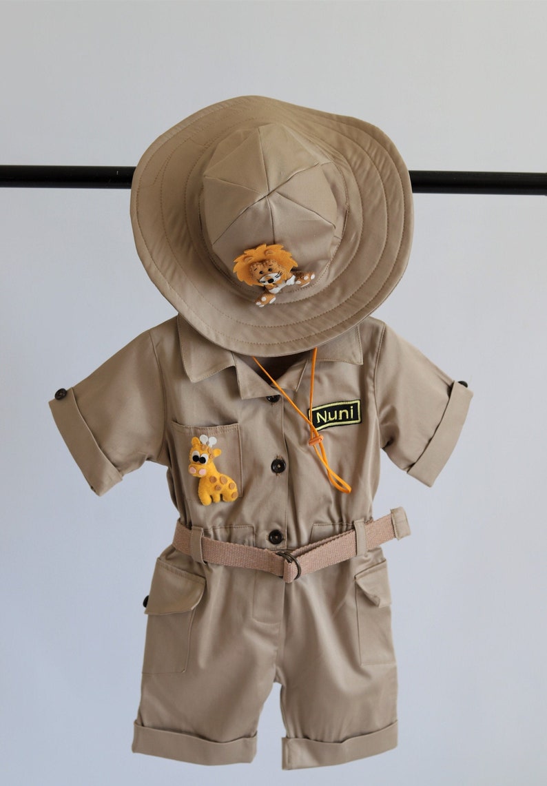 Combinaison longue-courte Safari personnalisée avec un cadeauCostume de bébé Safari Adventure Tenue Safari pour tout-petitsCostume de 1er anniversaireCostume dHalloween image 1