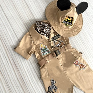 Pantalon long à manches courtes personnalisé inspiré de Mickey Mouse Combinaison bruneSafari Adventure Kids CostumeToddler Safari 1st Birthday Outfit image 3