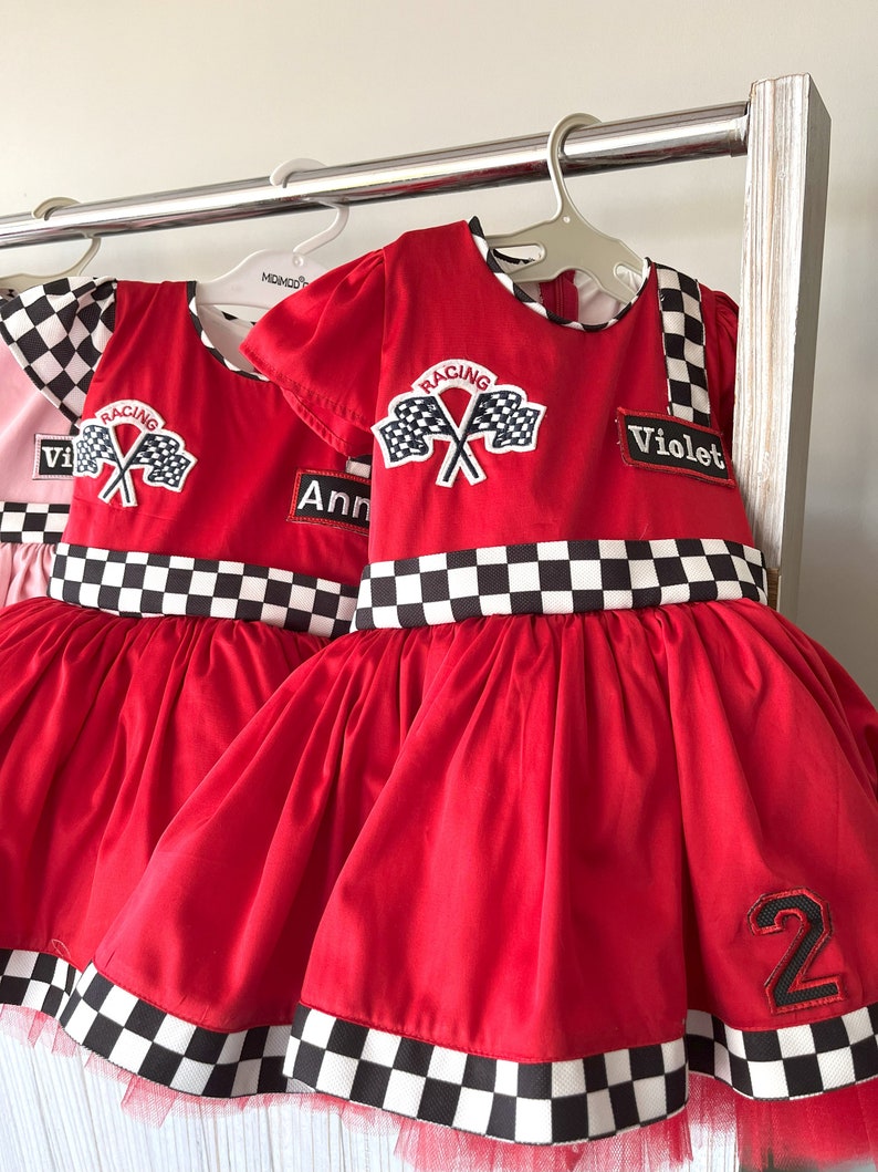 Personalized RED Racer Girl DressBaby Girl CAR DressToddler RED Racer 1st Birthday DressHalloween Kids CostumeBirthday gift image 10