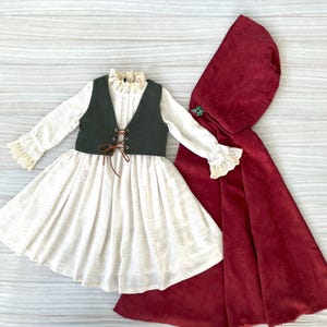 Personalized Toddler Medieval Woodland with Cloak-Hobbit Inspired Girl Dress-Baby Ring Bearer Outfit for Wedding-1st Birthday Medieval Dress