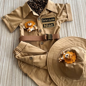 Personalized African Adventure Brown Safari Kids Outfit 2 Piece with Belt * Toddler Explorer Costume* 1-2-3 Years Safari Boy/Girl Suit