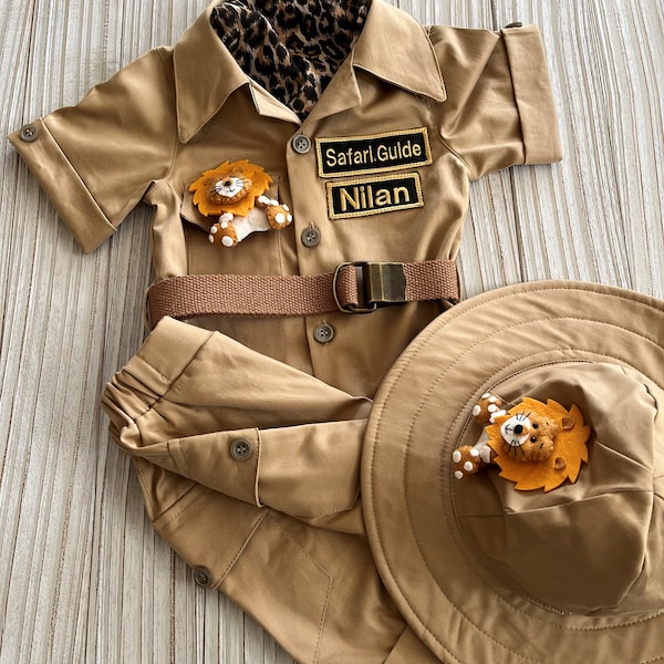 Personalized African Adventure Brown Safari Kids Outfit 2 Piece with Belt * Toddler Explorer Costume* 1-2-3 Years Safari Boy/Girl Suit