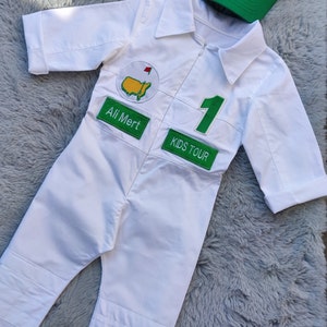 Personalized Golf Long-Short Caddy outfit for kidsToddler Golf White-Green SuitBaby Golf 1st Birthday UniformMachine Embroidered Costume image 4