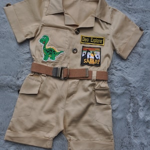 Personalized Dinosaur Explorer Adventure Long Short JumpsuitLong SafariDinosaur Adventure Overalls 1-2-3 Year Toddler Dinosaur Costume image 4