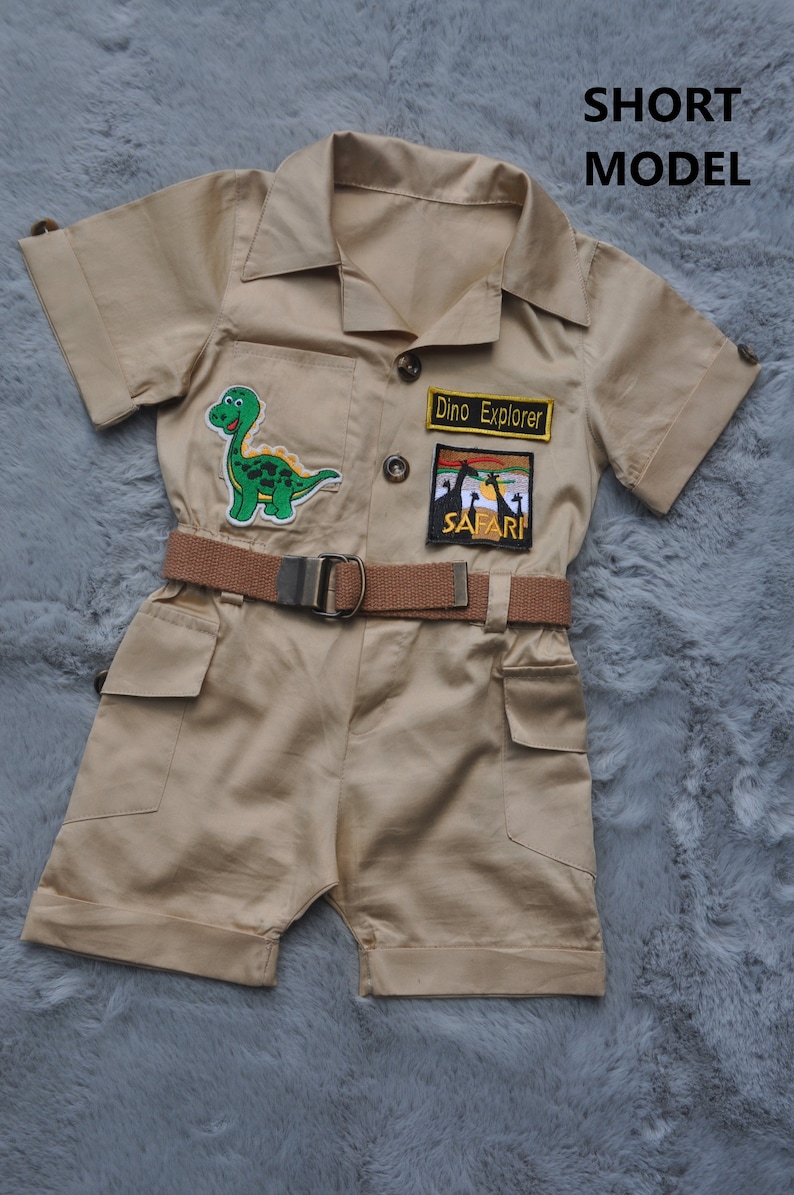 Personalized Dinosaur Explorer Adventure Long Short JumpsuitLong SafariDinosaur Adventure Overalls 1-2-3 Year Toddler Dinosaur Costume image 4