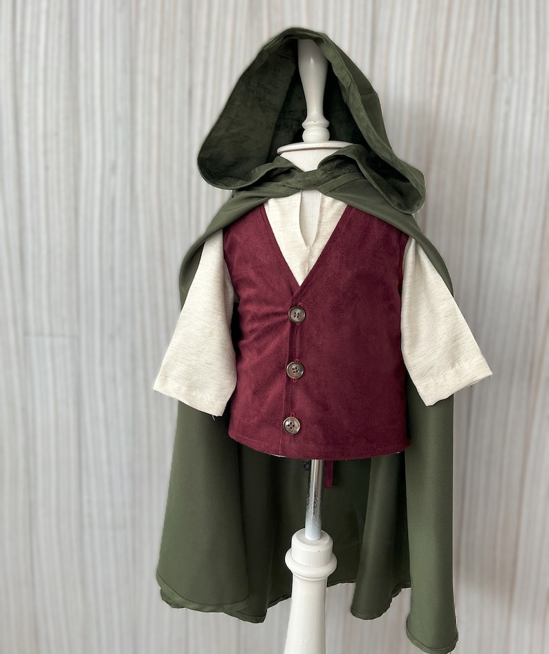 Toddler Medieval Woodland Cloak-Hobbit Inspired Halloween Costume with Shirt,Vest,Pants and Cloak-Halloween Kids Costume-1st Birthday Outfit image 7