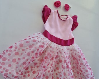 Robe rose d’anniversaire Masha inspirée des tout-petits avec accessoire*Robe rose du 1er anniversaire*Costume de bébé d’Halloween*Thème de la robe d’anniversaire du nourrisson*