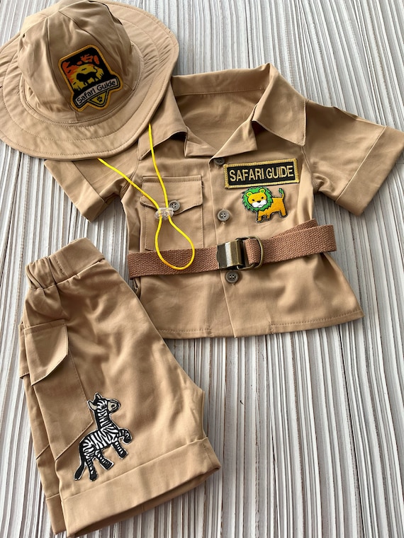 Traje personalizado para niños de safari marrón de aventura africana de 2  piezas con cinturón Traje de explorador para niños pequeños Traje de safari  para niño/niña de 1-2-3 años -  España