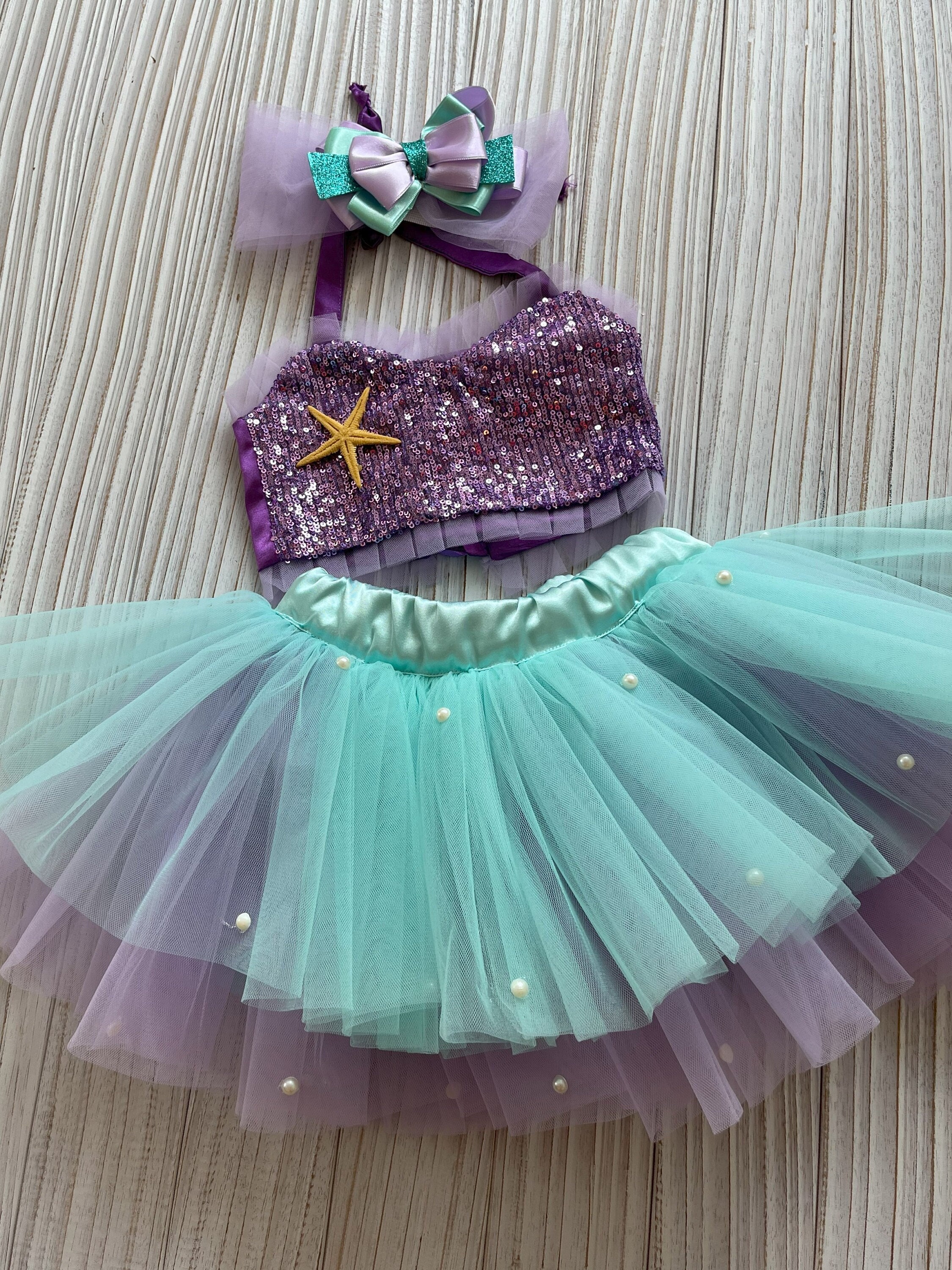 Robe Sirène Fille Avec Tutu Pailleté - Déguisement Princesse Mer, Fête & Carnaval
