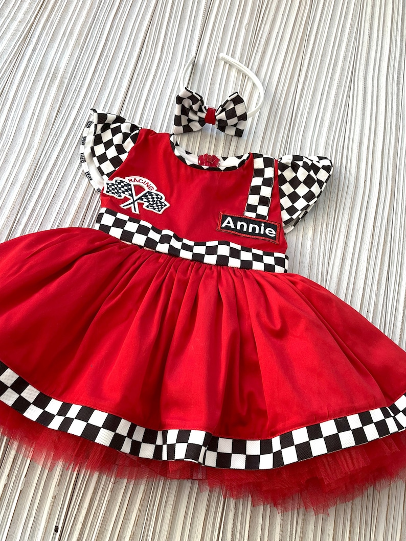 Personalized RED Racer Girl DressBaby Girl CAR DressToddler RED Racer 1st Birthday DressHalloween Kids CostumeBirthday gift image 5