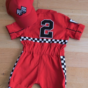 Personalized Red Racer Long/Short Jumpsuit Checkered Red Racer Kids Suit Racer Overalls CarCostume Toddler Short /Long Jumpsuit image 7