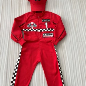 Personalized Red Racer Long/Short Jumpsuit Checkered Red Racer Kids Suit Racer Overalls CarCostume Toddler Short /Long Jumpsuit image 9