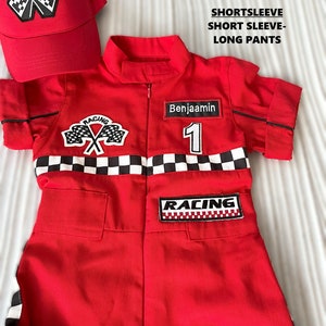 Personalized Red Racer Long/Short Jumpsuit Checkered Red Racer Kids Suit Racer Overalls CarCostume Toddler Short /Long Jumpsuit image 5