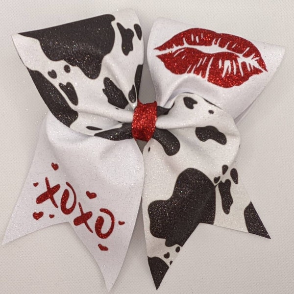 Valentine's Cow Print Cheer Bow, Cheer Bow, Cow Print Cheer Bow, Valentine's Cheer Bow