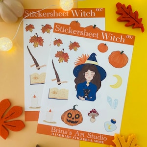 Stickersheet Witch, Halloween stickers, autumn stickers, autumn stickers