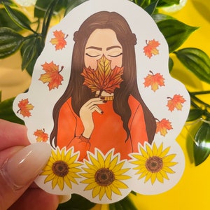 Sticker herfstmeisje, herfststicker, Hallo herfststicker
