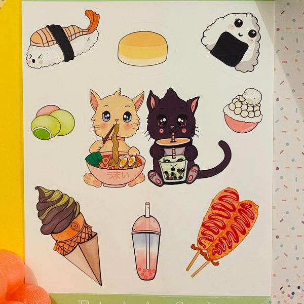 Stickersheet yummy cats,  Stickersheet Asian treats, yummy Stickersheet, süße Katzensticker, sweet kitty cats stickers, Journal Sticker