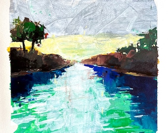 Original 12x12” ink landscape painting.  A few humid breaths