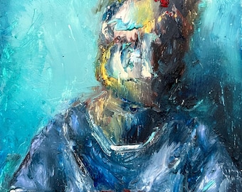 Original 5x7” oil stick painting on birch panel. Tiny portrait 8