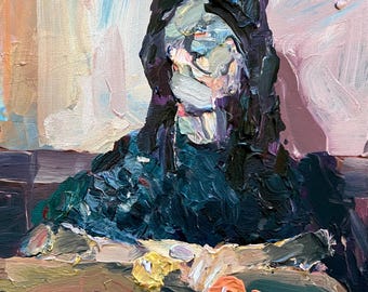 Original 9x12” acrylic painting on birch panel. Tiny portrait 14