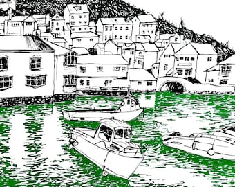 Waterfront real estate. Original ink landscape drawing 18”x24”