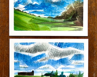 2 original 6x8” abstract watercolor landscape paintings. Views of Okehocking Preserve.