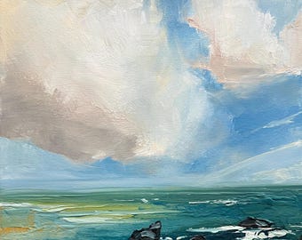 Original 12x12” oil painting on stretched canvas. A slim line of hope