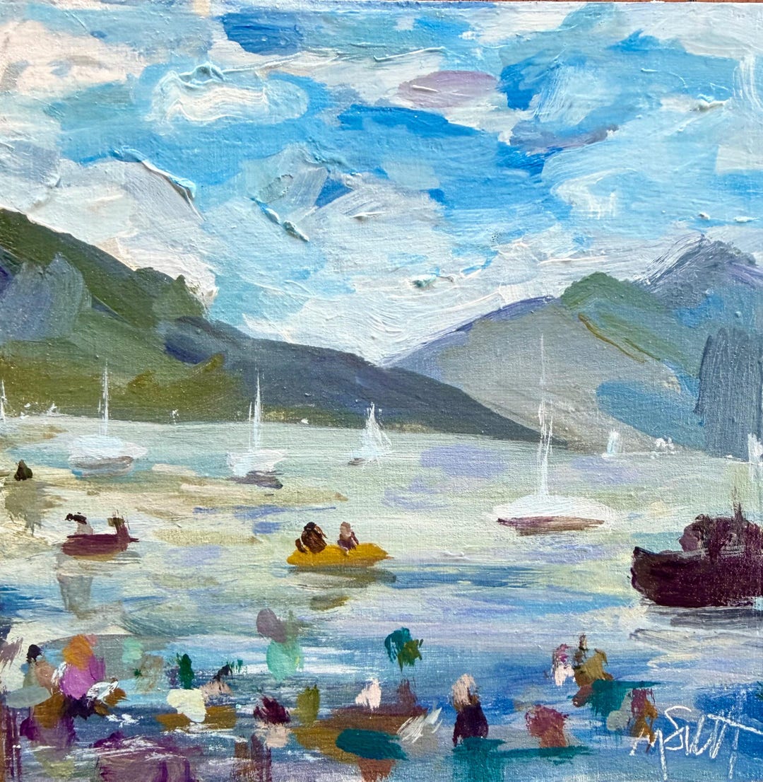 Original 6x6” Acrylic Painting on Birch Panel Wood. Beach on the Lake ...