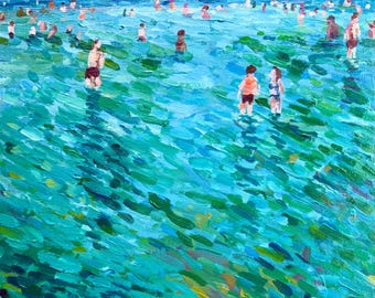 Original 12x12” acrylic painting on birch panel.  Waders of Ocean City, NJ