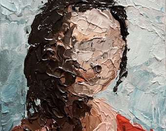 Original 8x10” acrylic painting on stretched canvas. Tiny portrait 14