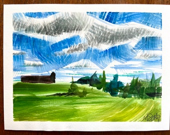 2 original 6x8” abstract watercolor landscape paintings. Views of Okehocking Preserve.