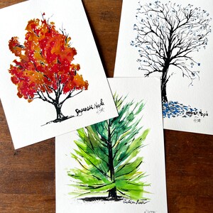 Set of 3 Original ink paintings. Three tree studies, each on 9&quot;x12&quot; paper