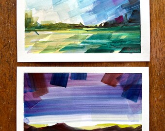 2 original 6x8” abstract watercolor landscape paintings. High pressure system 1&2