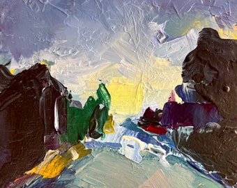 Original 6x6”” acrylic painting on 1” cradled wood. Second hand stopped ticking at dusk.