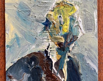 Original 5x7” acrylic painting on birch panel. Tiny portrait 9