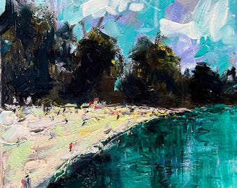 Original 12x12 oil painting on stretched canvas. Charles Manor Beach, MD
