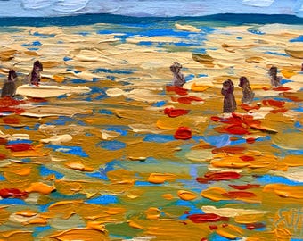 Original 5x7” acrylic painting on birch panel. Sunset at Ocean City NJ