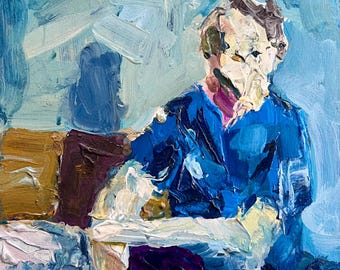 Original 9x12” acrylic painting on birch panel. Tiny portrait 13