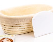 Banneton Bread Proofing Basket (10 quot x 6 quot - Oval ) Dough Scraper by Oloriam - 100 Rattan.