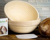Banneton Bread Proofing Basket ( 9 inch set of 2) Dough Scraper by Oloriam - Round 100 Rattan.