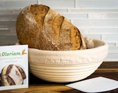 Banneton Bread Proofing Basket ( 9 inch ) Dough Scraper by Oloriam - Round 100 Rattan.
