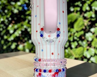 Pink Starry Stripes Magnetic Cup Handle Charm. Patriotic Tumbler Accessories. Listing is for one single item.