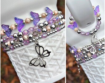 Periwinkle Shimmer Cup Bracelets Tumbler Cup Accessories.  Frequency collection. Spring Butterfly.